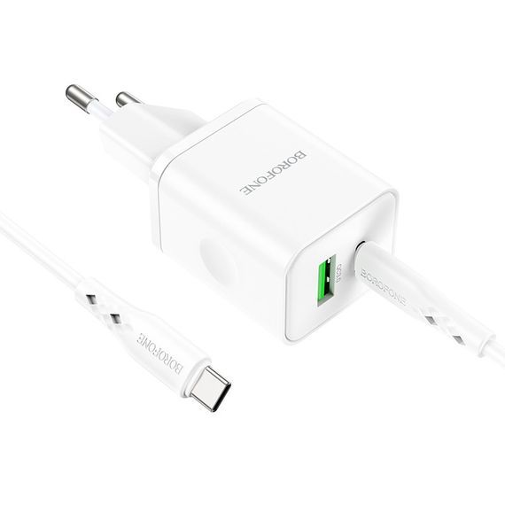 МЗП Borofone BN7 PD20W+QC3.0 (1USB-A/1C) + кабель Type-C to Type-C White | Зображення 2