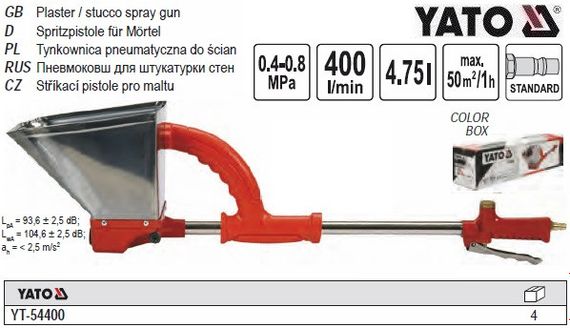 Ковш пневматичний для штукатурки стін 4.5 л 400 л/хв YATO-54400