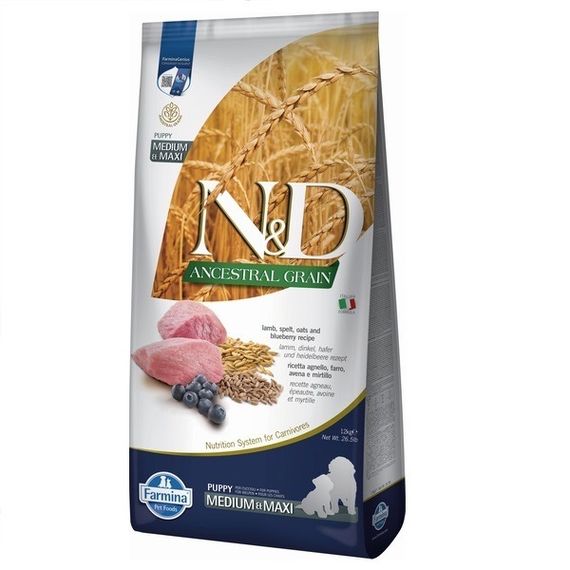 Сухий корм з ягнятком для цуценят середніх та великих порід Farmina N&D Lamb & Blueberry Puppy Medium & Maxi, 12 кг