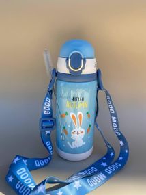 Термос дитячий для напоїв з трубочкою 450мл Блакитний + щіточка в подарунок