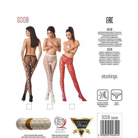 Еротичні колготки-бодістокінг Passion S008 black, ажурні колготки з вирізом та лампасами-сіткою, S/M/L | Зображення 7