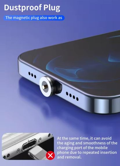 Магнитный кабель 3-в-1 с поддержкой быстрой зарядки 2А с коннекторами Lightning, Micro-USB, Type-C. 1 метр | Зображення 8