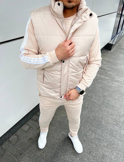 Мужской спортивный костюм тройка с жилетом AL0235 цвет бежевый размер 54/56 | Зображення 4