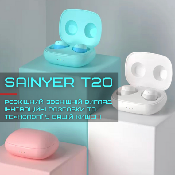 Беспроводные Стерео Наушники Sainyer T20 TWS со Встроенным Чипом Pixart Голубые | Зображення 5
