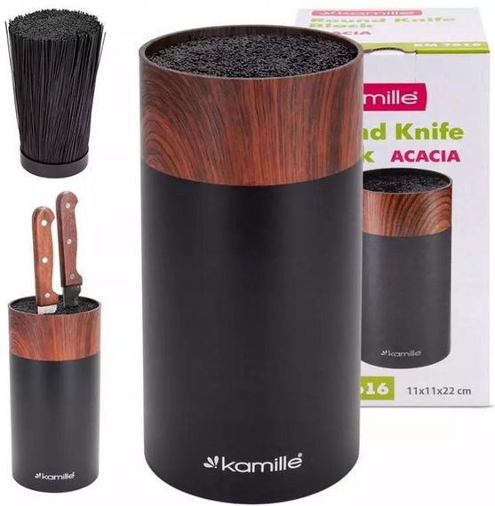 Підставка Kamille Acacia Black, колода для ножів Ø11х22см з поліпропіленовим наповнювачем | Зображення 1