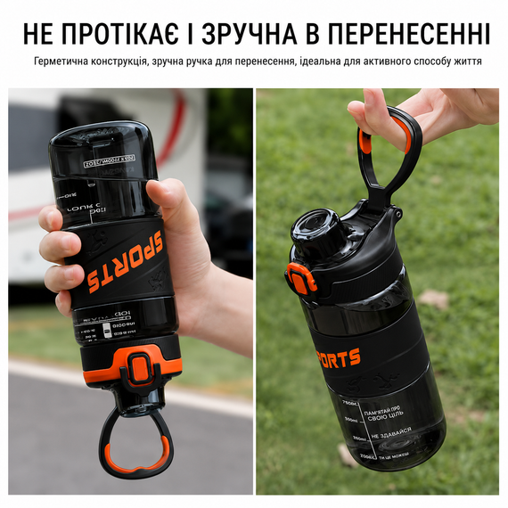 Еко-пляшка KANGZYUAN 500 мл — Чорна Tritan BPA-free, ударостійка, спортивна з ергономічною кришкою | Зображення 6