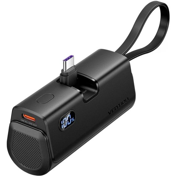 УМБ Vention 4800mAh 22,5W PD, USB-C In/Out, LED display, with built-in USB-C cable Black | Зображення 6