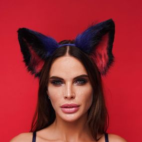 Меховые ушки кошки трехцветные: Синий, черный, красный OKOVA Sex Aura