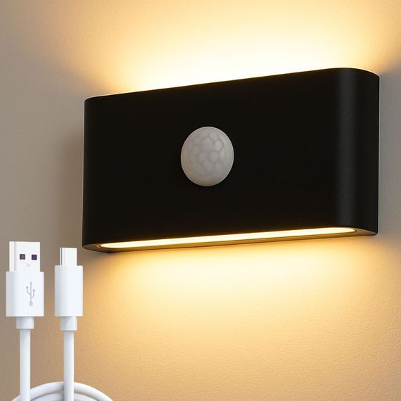 Настінний світильник із датчиком руху, від USB (9,8х5,5 см) Чорний/Акумуляторний світильник на стіну | Зображення 9