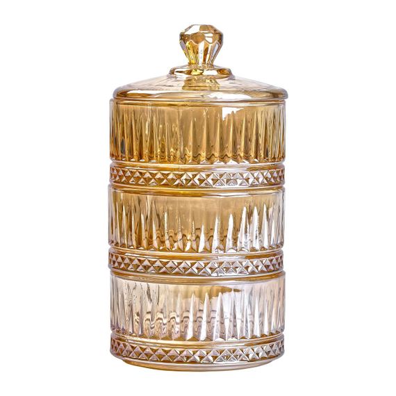 Цукерниця триярусна скляна Ø 10 см ваза цукерниця кругла з кришкою HP-YH-73 | Зображення 1