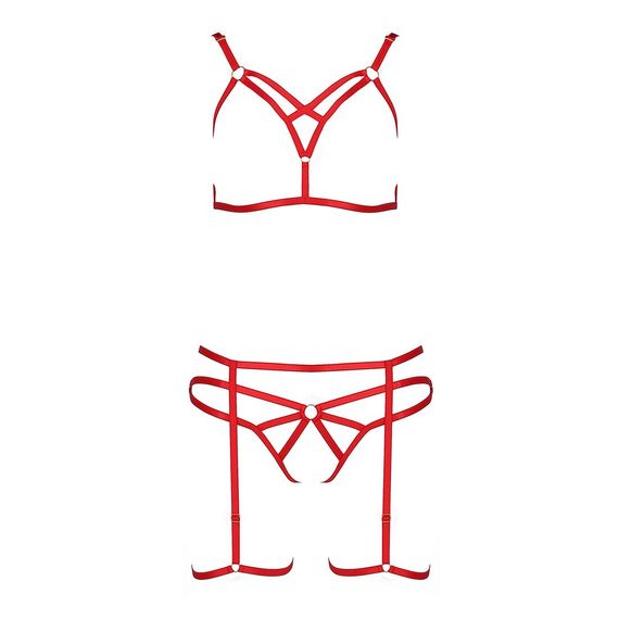 Комплект білизни Passion Exclusive MAGALI SET OpenBra S/M, red, стрепи, ліф, трусики і пояс | Зображення 3
