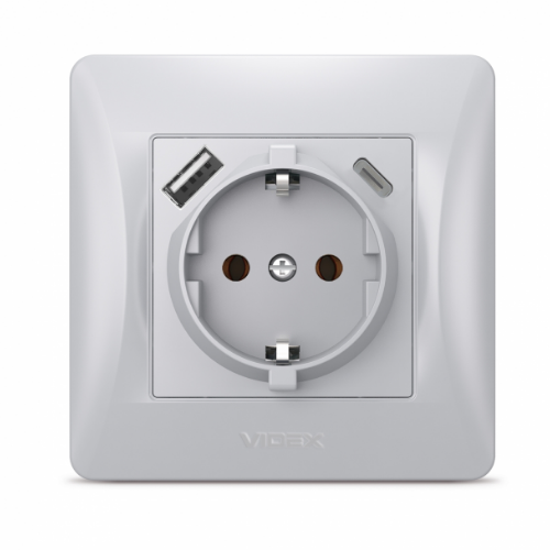 BINERA срібний шовк Розетка внутрішня +USB+Type-C із заземленням Videx | Зображення 2