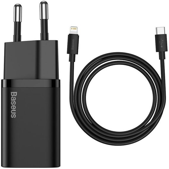 СЗУ Baseus Super Si Quick Charger 20W (1USB-C) + кабель Type-C to Lightning (TZCCSUP-B) Черный