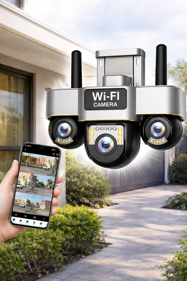 Уличная Wi-Fi камера видеонаблюдения 15MP, 3 объектива / Поворотная камера наблюдения / Smart Net Camera SC28 V380 PRO