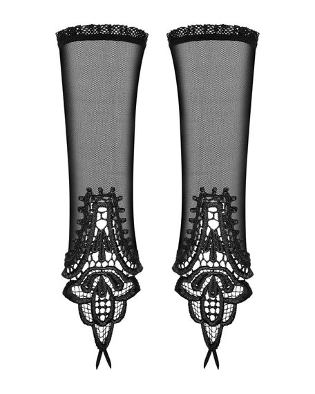 Сітчасті мітенки з мереживом Obsessive Luiza mittens One size, чорні | Зображення 1