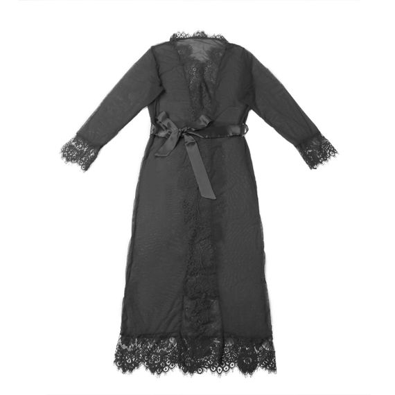 Халатик полупрозрачный Star Night с поясом и кружевом, черный, M-L sexstyle | Зображення 3