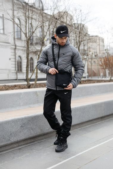 Комплект чоловічий: куртка MOTION Nike сіра + штани "President" чорні. Барсетка у подарунок! (1264536263)