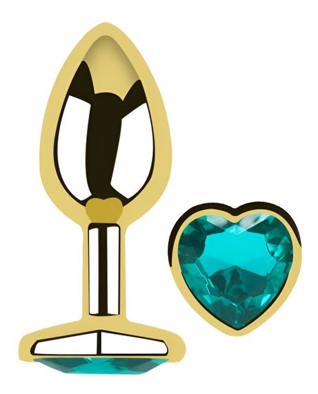 Анальна пробка з кристалом EGZO - Gold Heart Plug Marine size M Sex Aura | Зображення 1