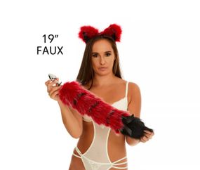 Анальний хвіст зі стрічкою без пробки, Темно-червоний з чорним кінчиком, OKOVA 50 см. sexstyle