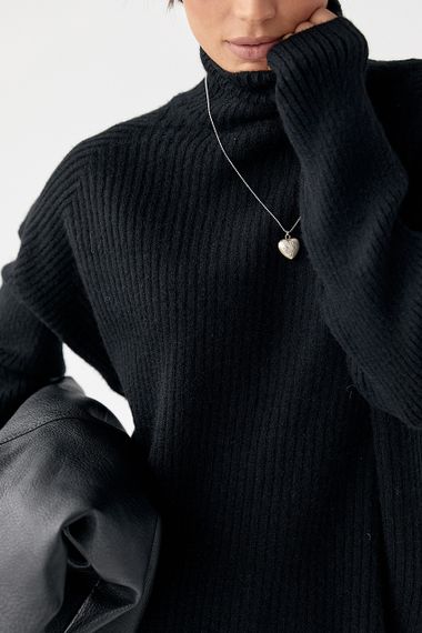 В'язана туніка в рубчик із високою горловиною - чорний цвет, ONE SIZE (є розміри) | Зображення 3