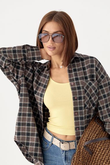 Картата сорочка з відкладним коміром - коричневий цвет, L (є розміри)