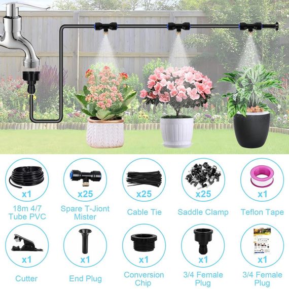 Система туманоутворення та зрошення з розпилювачем 18 м для охолодження туманом тераси саду двору альтанки туманоутворювач | Зображення 1