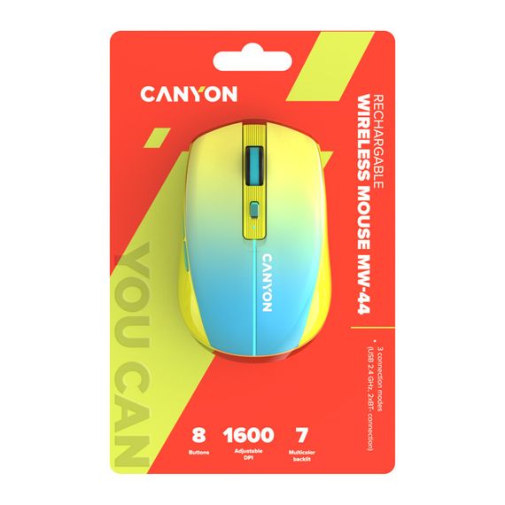 Мишка Canyon MW-44 LED Rechargeable Wireless/Bluetooth Yellow Blue (CNS-CMSW44UA) | Зображення 5