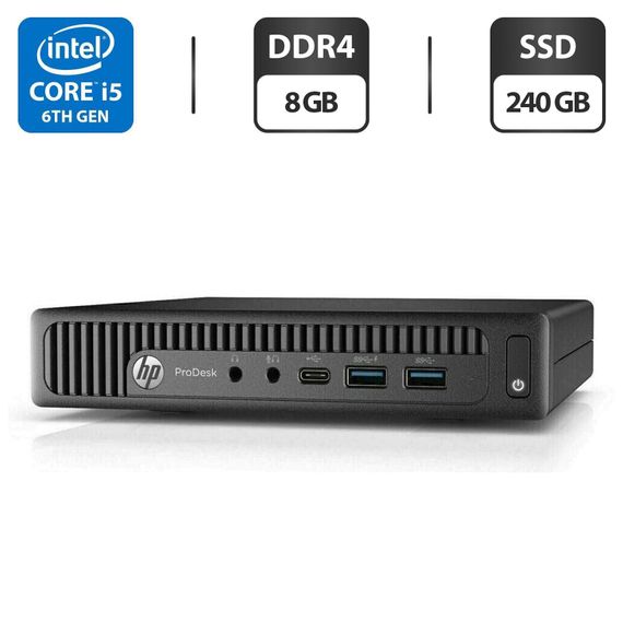 Неттоп HP ProDesk 600 G2 Mini PC USFF / Intel Core i5-6500T (4 ядра по 2.5 - 3.1 GHz) / 8 GB DDR4 / 240 GB SSD / Intel HD Graphics 530 / DisplayPort б/у