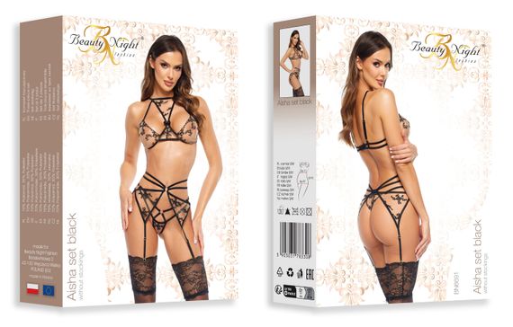 Комплект з поясом Beauty Night AISHA SET bra, garter belt, thong Чорний S/M | Зображення 9
