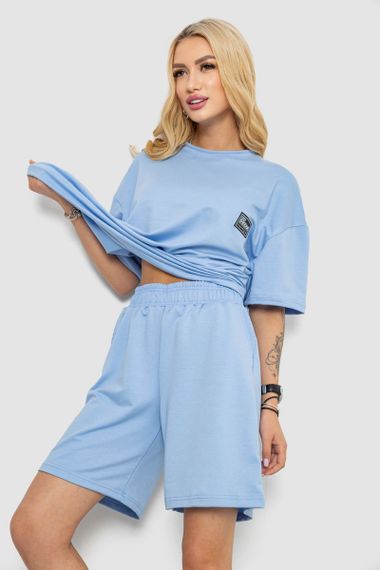 Женский летний костюм оверсайз шорты и футболка голубой размер S/M 241R5004 | Зображення 2