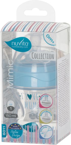 Детская Антиколиковая бутылочка Nuvita NV6011 Mimic Collection 150мл синяя (NV6011AZZURO) | Зображення 1