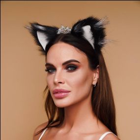 Хутряні вушка кішки, Чорні з білим OKOVA Sex Aura