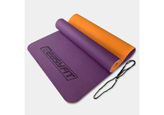 Килимок для йоги та фітнесу EasyFit TPE+TC 6 мм двошаровий фіолетово-оранжевий (EF-1924-VO)