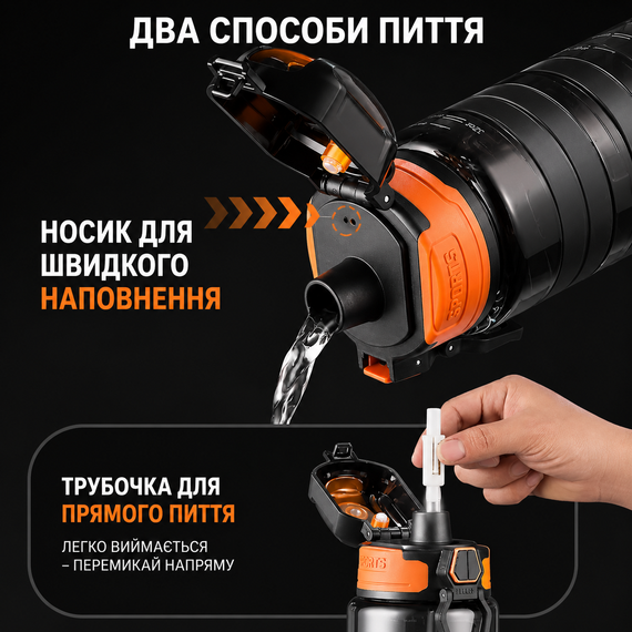 Спортивная бутылка KANGZYUAN 500 мл - Черная Tritan BPA-free, ударопрочная эко-бутылка с антискользящим грипом | Зображення 6