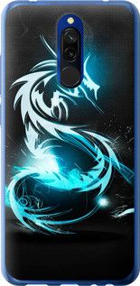 Чехол на Xiaomi Redmi 8 Бело-голубой огненный дракон из силикона FCh_088879