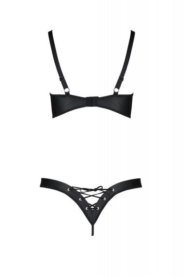 Комплект з екошкіри Passion Celine Bikini 4XL/5XL black, відкритий бра, стрінги зі шнурівкою, 4XL/5XL | Зображення 3