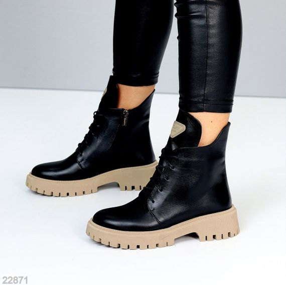 Круті зимові чорні черевики натуральна шкіра на бежевій підошві | Зображення 7