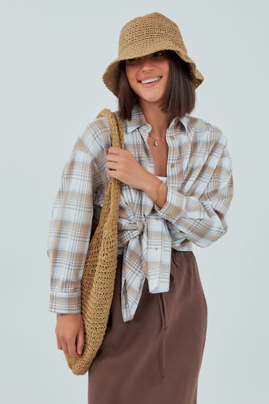 Картата сорочка з довгим рукавом - кавовий цвет, L (є розміри)