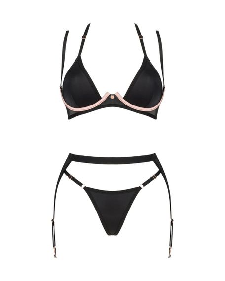 Комплект білизни Obsessive Selinne 3-pcs set M/L Black, бюстгальтер, стрінги пояс для панчіх Sex Aura | Зображення 2