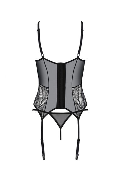Корсет Passion LEAFA CORSET black S/M, мягкие чашки, зажимы для чулок, стринги в комплекте | Зображення 3