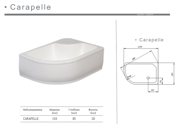 Акриловый душевой поддон глубокийCARAPELLE 1200x850 | Зображення 1