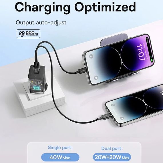 СЗУ Baseus GaN5 Pro OS + Type-C to Type-C 40W (CCGP18010) Black | Зображення 4