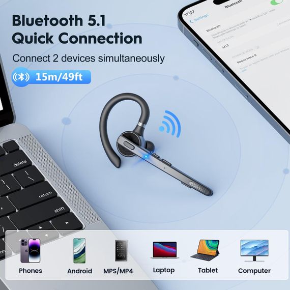 Навушники New Bee M53 Bluetooth 5.1 Headset Wireless Headphone Dual-Mic Mute CVC8.0 | Зображення 1