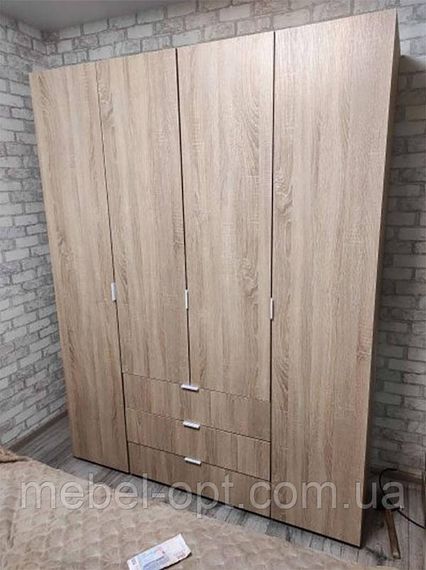 Распашной шкаф 4-х дверный для одежды Гелар 4 Doros цвет Дуб Сонома 155х49,5х203,4 см, 3 выдвижных ящика | Зображення 1