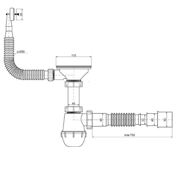 Сифон Waterstal А - 4007 під сталеву кухону мийку 11/2 40 з переливом, з гнучкою трубою | Зображення 4