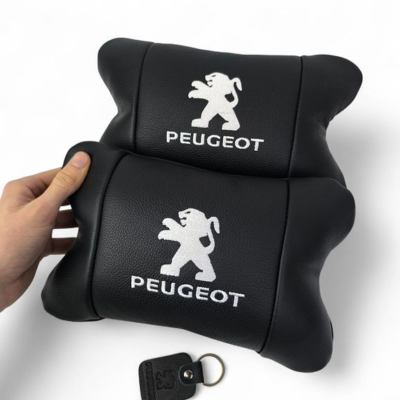 Набор подушек Peugeot из кожи + брелок в подарок, Автоподушки QE-545 с вышивкой | Зображення 9