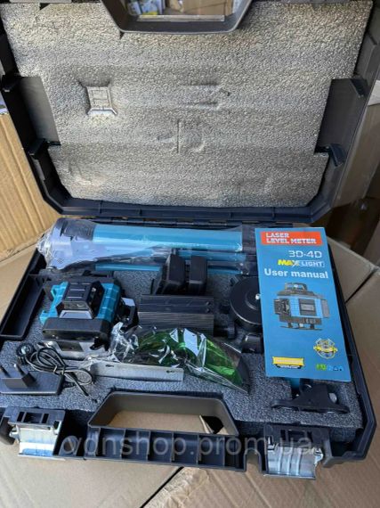 Лазерний 4D рівень акумуляторний -2 АКБ, 16 ліній, пульт дистанційного керування, цифровий дисплей, штатив, повний набір для | Зображення 1