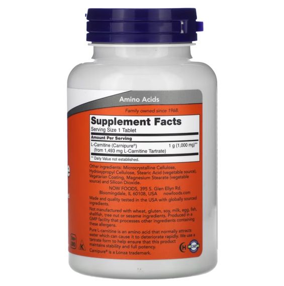 L-карнитин NOW CARNITINE TARTRATE 1000mg 50 TABS | Зображення 1