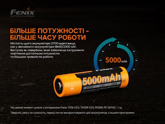 Акумулятор 21700 Fenix ARB-L21-5000 V2.0 | Зображення 3