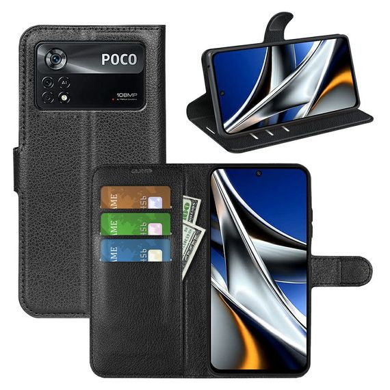 Чохол книжка з кишенями для карт на Poco X4 Pro 5G колір Чорний